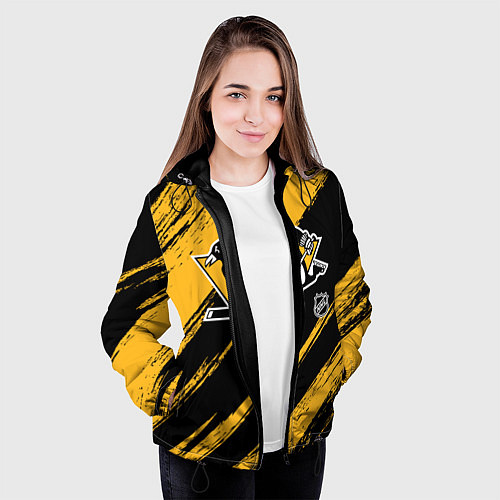 Женская куртка Питтсбург Пингвинз - брызги краски / 3D-Черный – фото 3