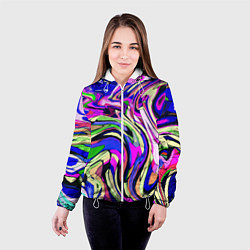Куртка с капюшоном женская Абстракция пластика синий, цвет: 3D-белый — фото 2