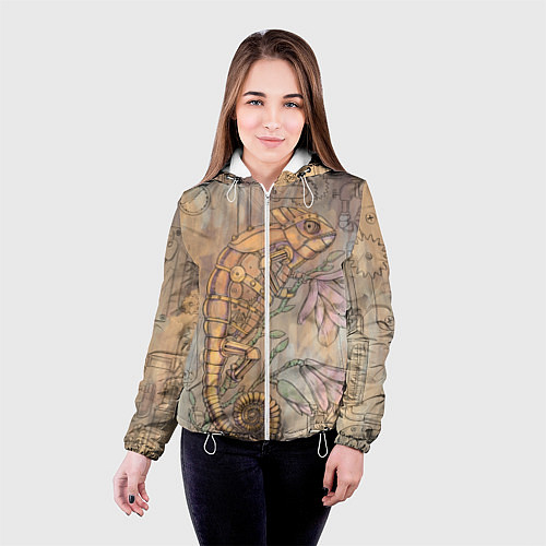 Женская куртка Стимпанк механический киберхамелеон / 3D-Белый – фото 4