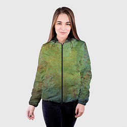 Куртка с капюшоном женская Абстракция - green oil stain, цвет: 3D-черный — фото 2