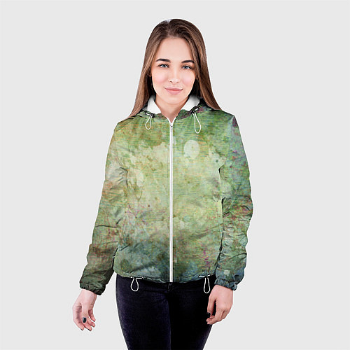 Женская куртка Абстракция - faded spots on a green background / 3D-Белый – фото 4