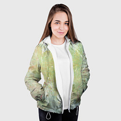 Куртка с капюшоном женская Абстракция - white waves on green background, цвет: 3D-белый — фото 2