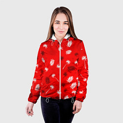 Куртка с капюшоном женская Текстура красной гавайской рубашки, цвет: 3D-белый — фото 2