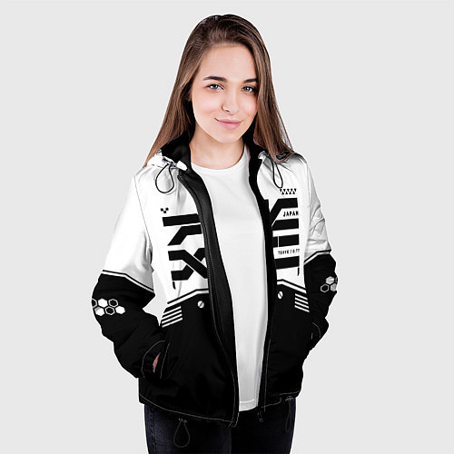 Женская куртка Кибер текстура - черно белая / 3D-Черный – фото 3