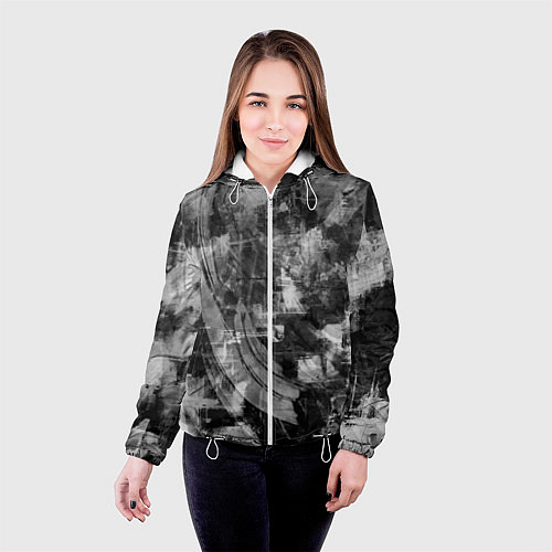 Женская куртка Абстракция - white scraps of fabric on dark / 3D-Белый – фото 4