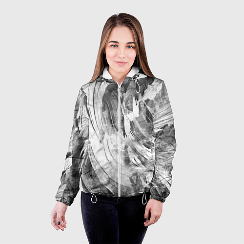 Женская куртка Абстракция - grey and white swirls / 3D-Белый – фото 4