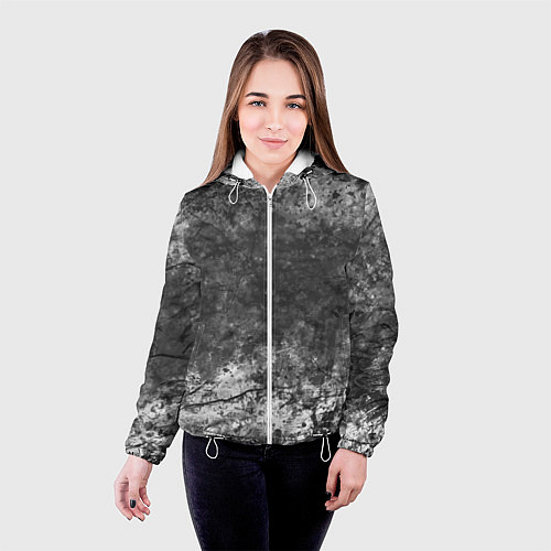 Женская куртка Абстракция - grey and white wall with cracks / 3D-Белый – фото 4