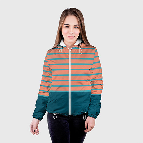 Женская куртка Полосатый мандариновый морской рассвет / 3D-Белый – фото 4