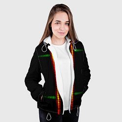 Куртка с капюшоном женская Neon black green circles, цвет: 3D-белый — фото 2