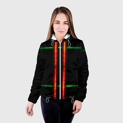 Женская куртка Color black green red lines / 3D-Белый – фото 4