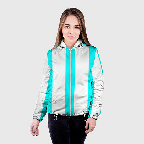 Женская куртка Color light blue white lines / 3D-Белый – фото 4