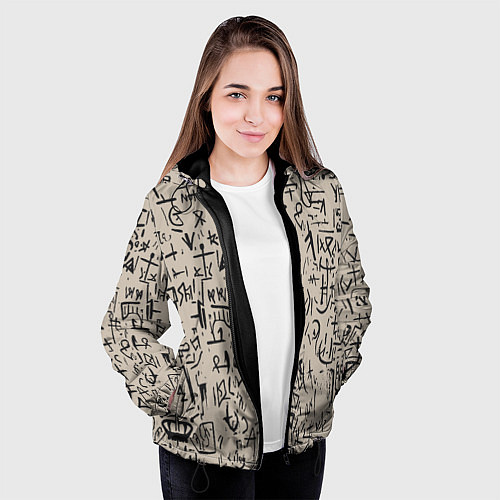 Женская куртка Иероглифы маори / 3D-Черный – фото 3