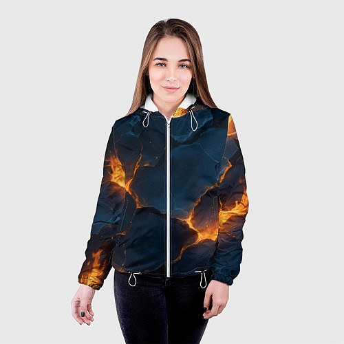 Женская куртка Разлом плит с огнем / 3D-Белый – фото 4