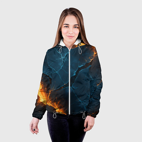 Женская куртка Разлом плит с огнем / 3D-Белый – фото 4