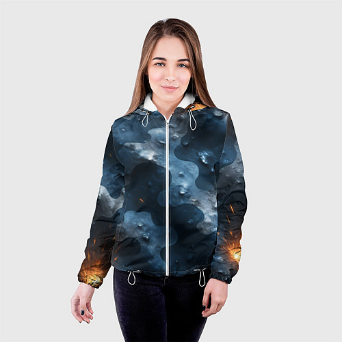 Женская куртка Синий камуфляж с каплями / 3D-Белый – фото 4