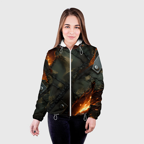 Женская куртка Разорванный камуфляж с огнем / 3D-Белый – фото 4