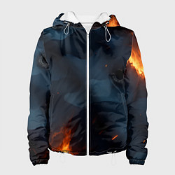 Женская куртка Разорванный синий камуфляж с огнем