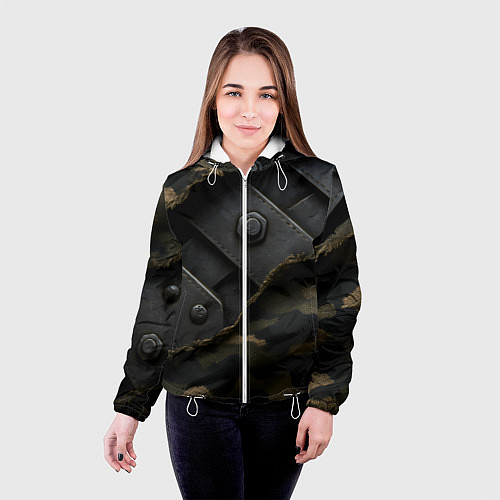 Женская куртка Порванная камуфляжная ткань с металлом / 3D-Белый – фото 4