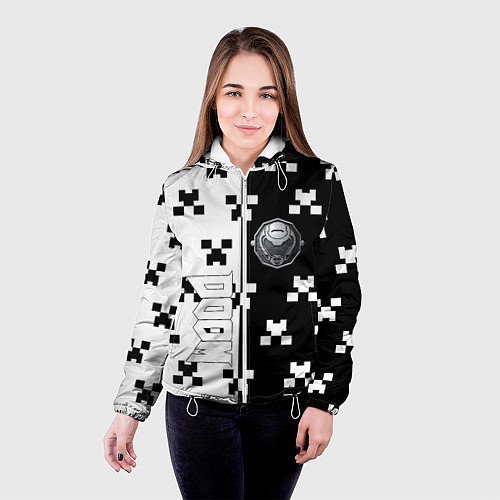 Женская куртка Doom x minecraft pattern / 3D-Белый – фото 4