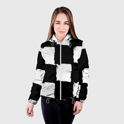 Куртка с капюшоном женская Черные квадраты в виде шахматной доски, цвет: 3D-белый — фото 2