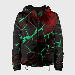 Куртка с капюшоном женская Битые плиты тёмно-красный с зелёным, цвет: 3D-черный