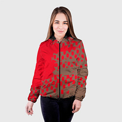 Куртка с капюшоном женская Абстрактные алые пятна на цвете какао, цвет: 3D-черный — фото 2