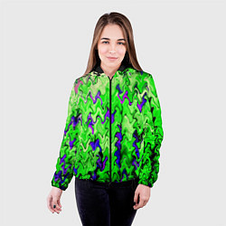 Куртка с капюшоном женская Ярко-зелёный стекающая абстаркция, цвет: 3D-черный — фото 2