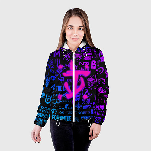 Женская куртка Doom логотипы игр неон / 3D-Белый – фото 4