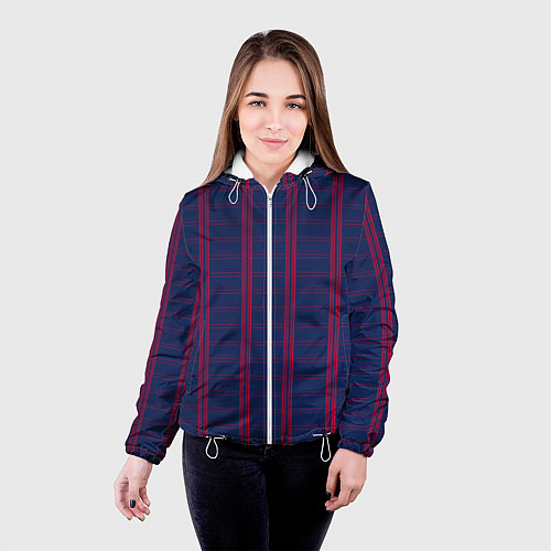 Женская куртка Color blue cage pink stripes / 3D-Белый – фото 4