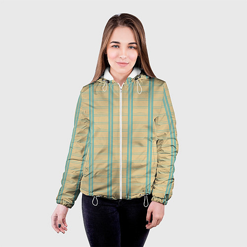 Женская куртка Color beige cage light blue stripes / 3D-Белый – фото 4