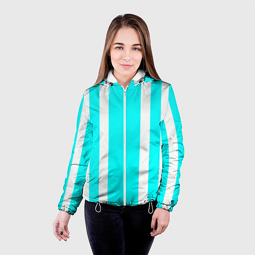 Женская куртка Color blue white stripes / 3D-Белый – фото 4