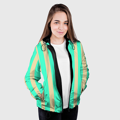 Женская куртка Color blue beige stripes / 3D-Черный – фото 3