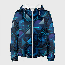 Куртка с капюшоном женская Футуристическая сине-фиолетовая абстракция с хакер, цвет: 3D-белый