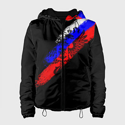 Женская куртка Герб на фоне цветов флага на чёрном фоне