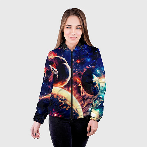 Женская куртка Фантастический космос планеты / 3D-Черный – фото 4
