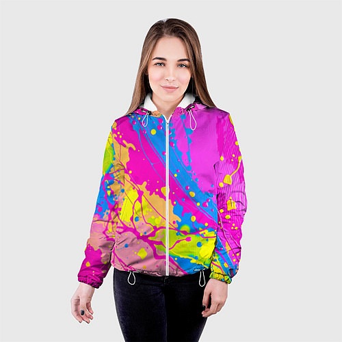 Женская куртка Яркая абстракция из розовых и голубых красок / 3D-Белый – фото 4