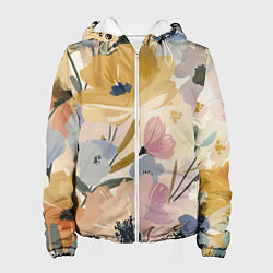Куртка с капюшоном женская Цветы акварель, цвет: 3D-белый