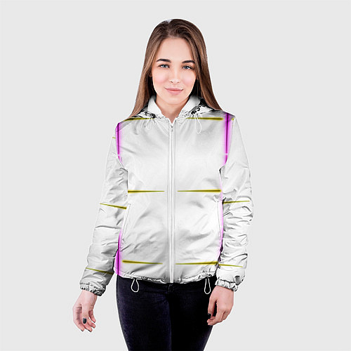 Женская куртка Color white pink yellow stripes / 3D-Белый – фото 4