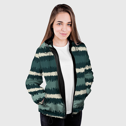 Женская куртка Полосы зигзагообразные зеленые / 3D-Черный – фото 3