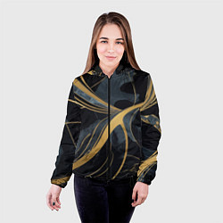 Куртка с капюшоном женская Мраморный узор с золотыми полосками, цвет: 3D-черный — фото 2