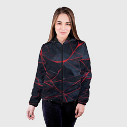 Куртка с капюшоном женская Мраморные узоры из переплетений красных линий, цвет: 3D-черный — фото 2