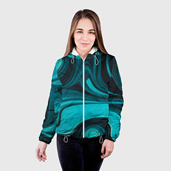Куртка с капюшоном женская Мраморный малахитовый узор из изумрудных разводов, цвет: 3D-белый — фото 2
