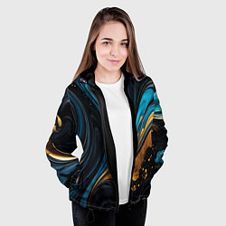 Куртка с капюшоном женская Сине-золотая абстракция, цвет: 3D-черный — фото 2