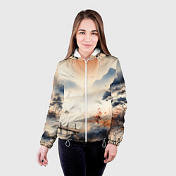 Куртка с капюшоном женская Таинственный Японский пейзаж - акварель, цвет: 3D-белый — фото 2