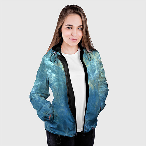 Женская куртка Абстракция - gold in blue-turquoise color / 3D-Черный – фото 3