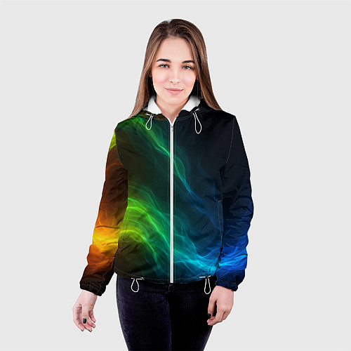 Женская куртка Разноцветный огонь абстракция / 3D-Белый – фото 4