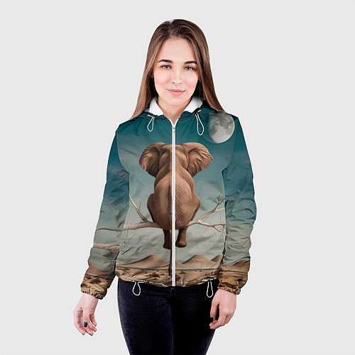 Женская куртка Задумчивый слон: пустыня / 3D-Белый – фото 4