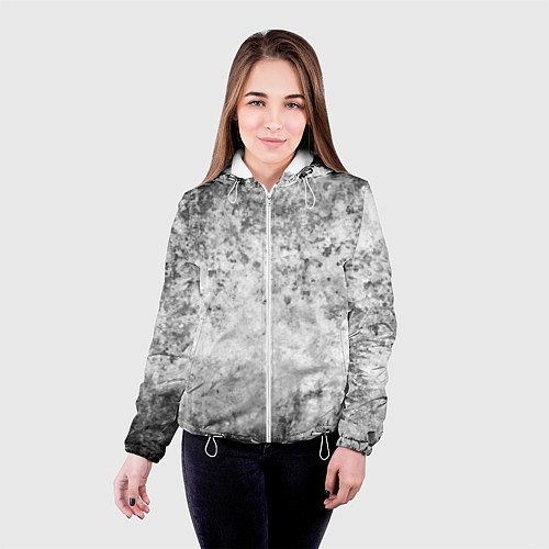 Женская куртка Абстракция - gray corrosion on a white wall / 3D-Белый – фото 4
