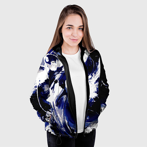 Женская куртка Чёрно-фиолетовый абстракция волна / 3D-Черный – фото 3