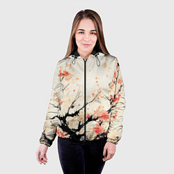 Куртка с капюшоном женская Чёрное дерево с цветами абстракция, цвет: 3D-черный — фото 2